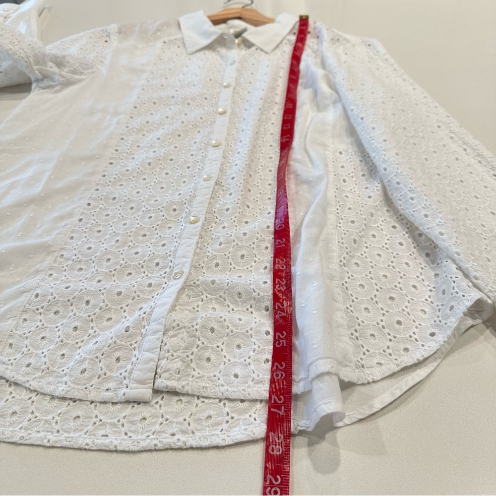 Sundance White Cotton Eyelit Long Sleeve Top Size Large - Picture 7 of 8